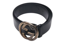 Load image into Gallery viewer, GUCCI グッチ ベルト GGバックル ヴィンテージ 036 1046 0979 レザー エナメル ブラック シルバー金具 サイズ80/32 良品 中古 4c073242