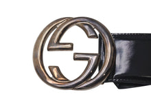 Load image into Gallery viewer, GUCCI グッチ ベルト GGバックル ヴィンテージ 036 1046 0979 レザー エナメル ブラック シルバー金具 サイズ80/32 良品 中古 4c073242