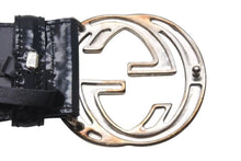 Load image into Gallery viewer, GUCCI グッチ ベルト GGバックル ヴィンテージ 036 1046 0979 レザー エナメル ブラック シルバー金具 サイズ80/32 良品 中古 4c073242
