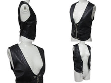 画像をギャラリービューアに読み込む, CHROME HEARTS クロムハーツ ハート レザーベスト サイズS ブラック シルバー925 レザー 美品 中古 4c073266