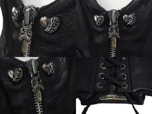 画像をギャラリービューアに読み込む, CHROME HEARTS クロムハーツ ハート レザーベスト サイズS ブラック シルバー925 レザー 美品 中古 4c073266