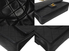 Load image into Gallery viewer, CHANEL シャネル マトラッセ25 Wフラップ Wチェーンショルダーバッグ 5番台 ラムスキン ブラック ゴールド 美品 中古 4c073326