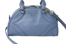 Load image into Gallery viewer, 極美品 PRADA プラダ ボウリングバッグ ハンドバッグ ショルダーバッグ 2WAY 1BB071 ブルー カーフスキン ロゴ シルバー金具 中古 4c073344