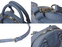 Load image into Gallery viewer, 極美品 PRADA プラダ ボウリングバッグ ハンドバッグ ショルダーバッグ 2WAY 1BB071 ブルー カーフスキン ロゴ シルバー金具 中古 4c073344