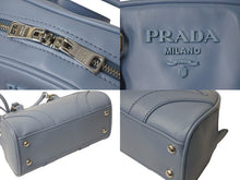 Load image into Gallery viewer, 極美品 PRADA プラダ ボウリングバッグ ハンドバッグ ショルダーバッグ 2WAY 1BB071 ブルー カーフスキン ロゴ シルバー金具 中古 4c073344