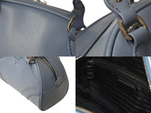 画像をギャラリービューアに読み込む, 極美品 PRADA プラダ ボウリングバッグ ハンドバッグ ショルダーバッグ 2WAY 1BB071 ブルー カーフスキン ロゴ シルバー金具 中古 4c073344