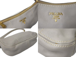 極美品 PRADA プラダ ワンショルダーバッグ ハンドバッグ BR4690 レザー グレー ロゴ ゴールド金具 中古 4c073370