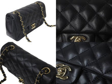 Load image into Gallery viewer, 極美品 CHANEL シャネル 横長 20cm ショルダーバッグ ランダム番台 ミニマトラッセショルダーチェーン ブラック ラムスキン 中古 4c073376
