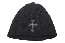画像をギャラリービューアに読み込む, 極美品 CHROME HEARTS クロムハーツ クロスパッチ カシミヤ ニット帽 ビーニー ブラック 帽子 シルバー金具 OS 中古 4c073439