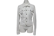 画像をギャラリービューアに読み込む, CHROME HEARTS クロムハーツ レディース デニムジャケット クロスボールボタン レザー シルバー925 ホワイト 美品 中古 4c073444