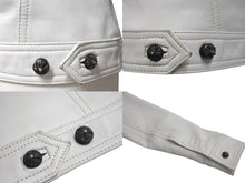 画像をギャラリービューアに読み込む, CHROME HEARTS クロムハーツ レディース デニムジャケット クロスボールボタン レザー シルバー925 ホワイト 美品 中古 4c073444