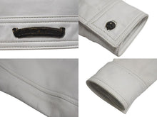 画像をギャラリービューアに読み込む, CHROME HEARTS クロムハーツ レディース デニムジャケット クロスボールボタン レザー シルバー925 ホワイト 美品 中古 4c073444