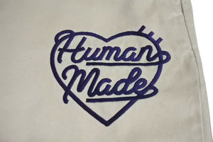 新品未使用 HUMAN MADE ヒューマンメード ハート ロゴ 刺繍 パンツ ベージュ チノパン カラビナ コットン サイズL 中古 4c073450