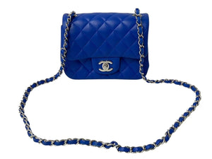 極美品 CHANEL シャネル ミニマトラッセ18 チェーンショルダーバッグ ラムスキン ブルー シルバー金具 26番台 26941802 中古 4c073454