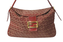 Load image into Gallery viewer, FENDI フェンディ ズッキーノ ショルダーバッグ キャンバス レザー メタル イタリア製 レッド ベージュ ゴールド金具 美品 中古 4c073468