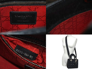 Christian Dior クリスチャンディオール レディディオール スモール 2WAY ハンドバッグ カナージュ ラムスキン ブラック シルバー 美品 中古 4c073473