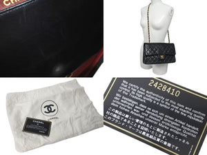 CHANEL シャネル マトラッセ25 Wフラップ Wチェーンショルダーバッグ 2番台 ラムスキン ブラック ゴールド 美品 中古 4c073475