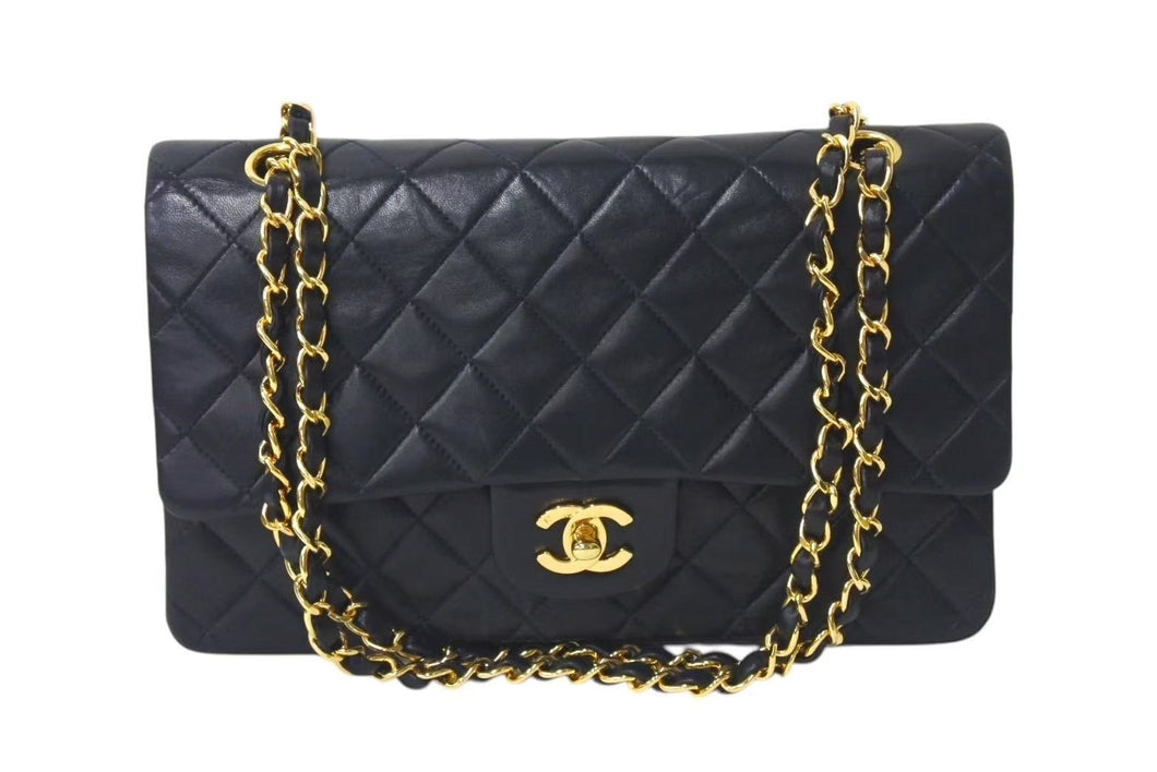 CHANEL シャネル マトラッセ25 Wフラップ Wチェーンショルダーバッグ 2番台 ラムスキン ブラック ゴールド 美品 中古 4c073475