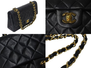 CHANEL シャネル マトラッセ25 Wフラップ Wチェーンショルダーバッグ 2番台 ラムスキン ブラック ゴールド 美品 中古 4c073475