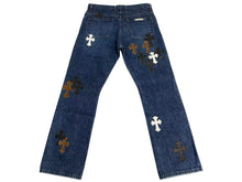 画像をギャラリービューアに読み込む, 新品未使用 CHROME HEARTS クロムハーツ フレアニー クロスパッチ デニム パンツ ジーンズ インディゴ サイズ33 中古 4c073518