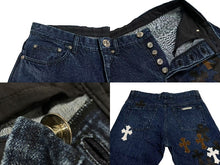 画像をギャラリービューアに読み込む, 新品未使用 CHROME HEARTS クロムハーツ フレアニー クロスパッチ デニム パンツ ジーンズ インディゴ サイズ33 中古 4c073518