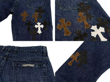 画像をギャラリービューアに読み込む, 新品未使用 CHROME HEARTS クロムハーツ フレアニー クロスパッチ デニム パンツ ジーンズ インディゴ サイズ33 中古 4c073518