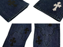 画像をギャラリービューアに読み込む, 新品未使用 CHROME HEARTS クロムハーツ フレアニー クロスパッチ デニム パンツ ジーンズ インディゴ サイズ33 中古 4c073518