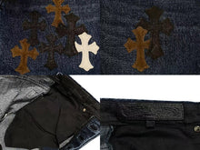 画像をギャラリービューアに読み込む, 新品未使用 CHROME HEARTS クロムハーツ フレアニー クロスパッチ デニム パンツ ジーンズ インディゴ サイズ33 中古 4c073518