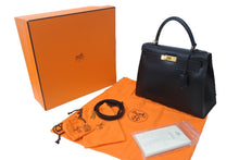 Load image into Gallery viewer, 新品同様 HERMES エルメス ケリー28 外縫い ブラック ◻︎F刻印 カーフスキン ゴールド金具 V金具 ハンドバッグ 中古 4c073520