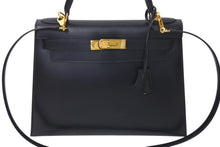 Load image into Gallery viewer, 新品同様 HERMES エルメス ケリー28 外縫い ブラック ◻︎F刻印 カーフスキン ゴールド金具 V金具 ハンドバッグ 中古 4c073520
