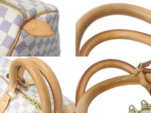 画像をギャラリービューアに読み込む, LOUIS VUITTON ルイヴィトン キーポル50 ボストンバッグ N41430 ダミエアズールキャンバス ヌメ革 ホワイト 美品 中古 4c073574