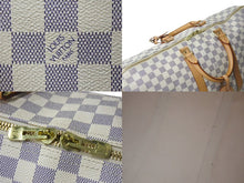 画像をギャラリービューアに読み込む, LOUIS VUITTON ルイヴィトン キーポル50 ボストンバッグ N41430 ダミエアズールキャンバス ヌメ革 ホワイト 美品 中古 4c073574