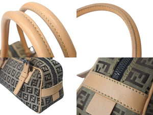 FENDI フェンディ ハンドバッグ ズッキーノ キャンバス レザー ベージュ ブラウン ブラック金具 8BN004 美品 中古 4c073590