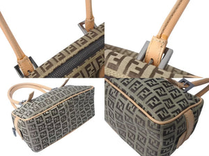 FENDI フェンディ ハンドバッグ ズッキーノ キャンバス レザー ベージュ ブラウン ブラック金具 8BN004 美品 中古 4c073590