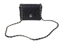 極美品 CHANEL シャネル 新型 ミニマトラッセ ブラック 黒 シルバーラムスキン ショルダーバッグ 17cm 6番台 中古 4c073594