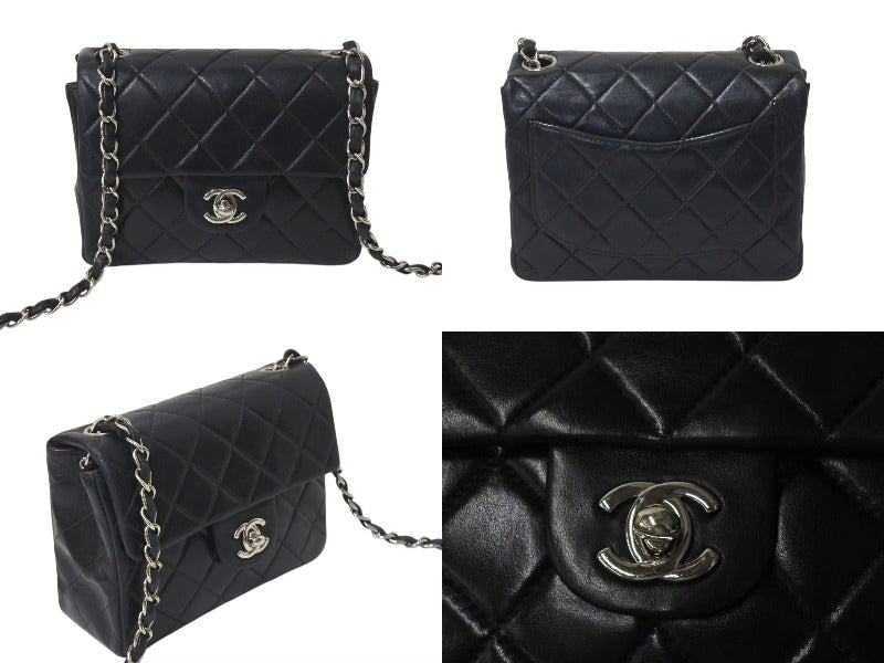 極美品 CHANEL シャネル 新型 ミニマトラッセ ブラック 黒 シルバーラムスキン ショルダーバッグ 17cm 6番台 中古 4c073594