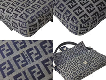 Load image into Gallery viewer, FENDI フェンディ ズッカ柄 マンマバケット ショルダーバッグ キャンバス レザー グレー ネイビー シルバー金具 美品 中古 4c073602