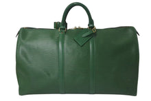 画像をギャラリービューアに読み込む, LOUIS VUITTON ルイヴィトン キーポル50 ボストンバッグ M42964 ボルネオグリーン エピレザー ゴールド金具 美品 中古 4c073610