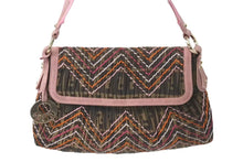画像をギャラリービューアに読み込む, FENDI フェンディ ワンショルダーバッグ ズッカ柄 キャンバス スウェード ブラウン ピンク オレンジ ゴールド 美品 中古 4c073616
