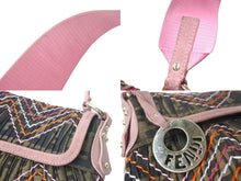 画像をギャラリービューアに読み込む, FENDI フェンディ ワンショルダーバッグ ズッカ柄 キャンバス スウェード ブラウン ピンク オレンジ ゴールド 美品 中古 4c073616