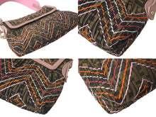 画像をギャラリービューアに読み込む, FENDI フェンディ ワンショルダーバッグ ズッカ柄 キャンバス スウェード ブラウン ピンク オレンジ ゴールド 美品 中古 4c073616