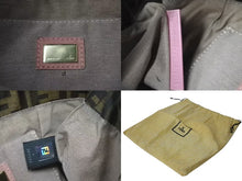 画像をギャラリービューアに読み込む, FENDI フェンディ ワンショルダーバッグ ズッカ柄 キャンバス スウェード ブラウン ピンク オレンジ ゴールド 美品 中古 4c073616