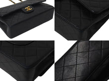 Load image into Gallery viewer, CHANEL シャネル マトラッセ25 Wフラップ Wチェーンショルダーバッグ 2番台 ラムスキン ココマーク ブラック ゴールド金具 美品 中古 4c073620