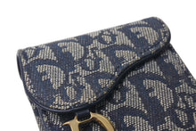 画像をギャラリービューアに読み込む, Christian Dior クリスチャンディオール シガレットケース TR1022 トロッター柄 ネイビー キャンバス レザー ゴールド金具 美品 中古 4c073654
