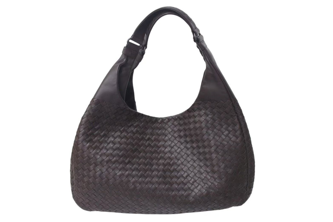 BOTTEGA VENETA ボッテガヴェネタ イントレチャート ホーボー ワンショルダーバッグ 124864 レザー ガンメタ金具 美品 中古 4c073693