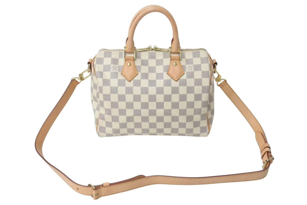 極美品 LOUIS VUITTON ルイヴィトン スピーディ25 ハンドバッグ 2WAY N41371 ダミエアズールキャンバス ホワイト ブラウン 中古 4c073709