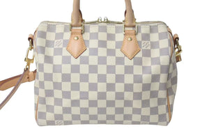 極美品 LOUIS VUITTON ルイヴィトン スピーディ25 ハンドバッグ 2WAY N41371 ダミエアズールキャンバス ホワイト ブラウン 中古 4c073709