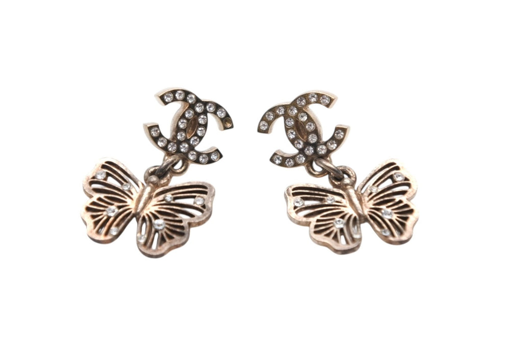 CHANEL Chanel Rhinestone Coco Mark Butterfly Earrings Weight Approx. 3g 11P Engraved Metal Logo Gold Binaural Accessories Good Condition Used 4c073803