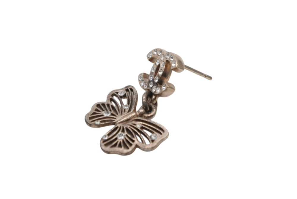 CHANEL Chanel Rhinestone Coco Mark Butterfly Earrings Weight Approx. 3g 11P Engraved Metal Logo Gold Binaural Accessories Good Condition Used 4c073803