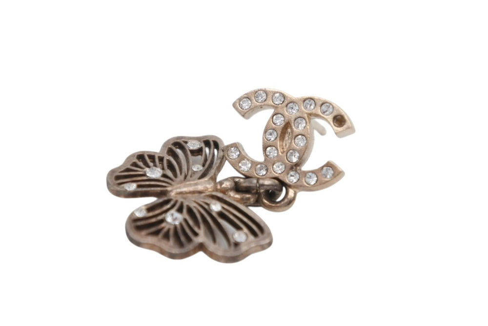 CHANEL Chanel Rhinestone Coco Mark Butterfly Earrings Weight Approx. 3g 11P Engraved Metal Logo Gold Binaural Accessories Good Condition Used 4c073803